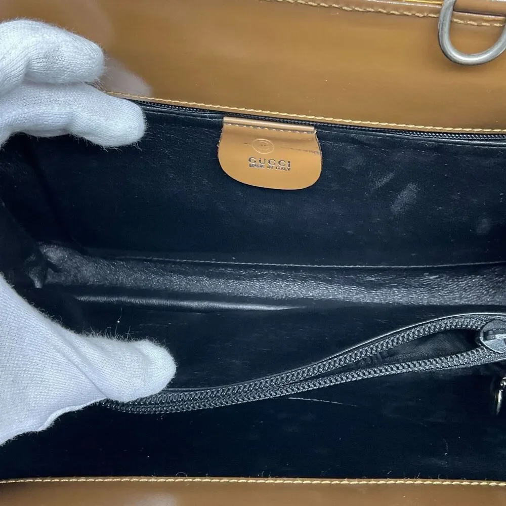Gucci Gold Patent Leather Satchel Convertible Top Handle Crossbody Bag Y2K EUC